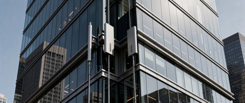 Modern glass building showcasing sleek architecture and innovative design elements in an urban cityscape with reflective surfaces and vibrant atmosphere