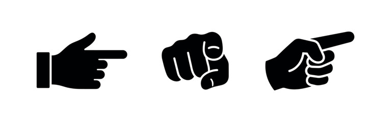 Pointing hand icons set. Collection of various hand pointing gesture black silhouette symbols. © Lili