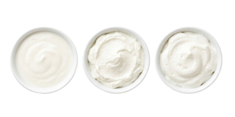 Fototapeta na wymiar Small ceramic bowls filled with thick white cream