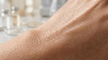 Fototapeta premium Close up view of human skin texture with laboratory serum application