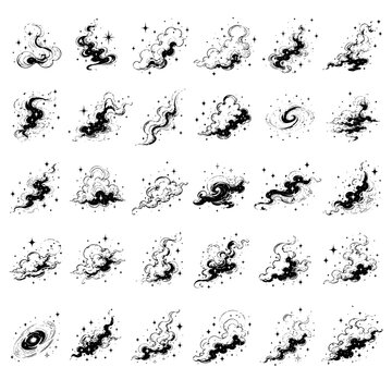 Abstract Cosmic Nebula Line Art Vector Pack