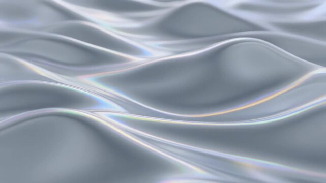 Holographic iridescent ripples in calm rhythm in silver gray