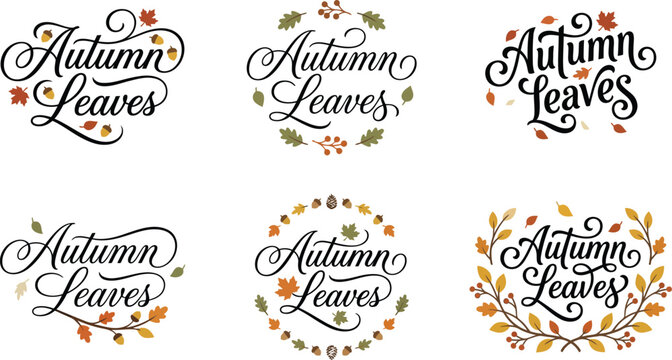 Autumn Leaves Typography Collection Fall Seasonal Decorative Elements