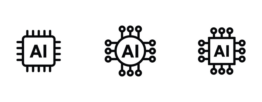 Artificial intelligence AI processor chip vector icon symbol. AI system icon illustration vector transparent background.