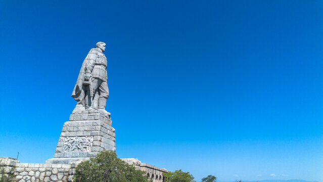 Low angle view of the Alyosha Monument on Bunardzhik Hill in Plovdiv Bulgaria
