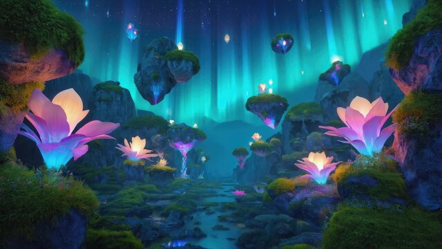 Magical floating islands at night