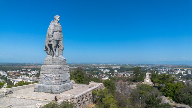Low angle view of the Alyosha Monument on Bunardzhik Hill in Plovdiv Bulgaria