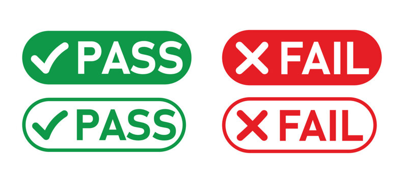 Pass and fail check mark and cross vector icons for success or failure states