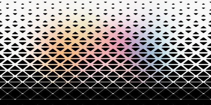 Black and white abstract background with triangle grid pattern and colorful soft gradient transition on white top section.