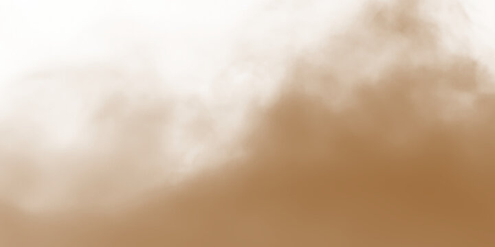 Sand dust soil smoke particle cloud isolated on transparent white background. Brown sandstorm smoggy dust burst rising. Compositing design elements for overlay, covering, PNG