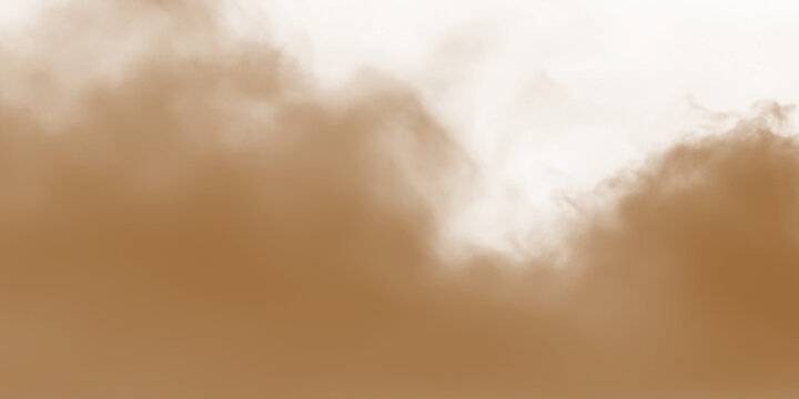 Brown dust sand and soil particle cloud isolated on transparent white background. Sandstorm-like smoggy dust explosion rising. PNG design elements for overlay, compositing, and covering.