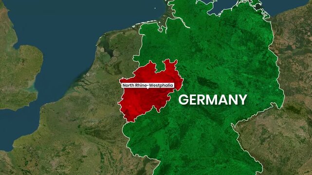 Animated map clip showing the highlighted North Rhine-Westphalia region within Germany