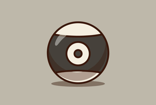 Detailed close-up of a classic black billiard eight ball on a simple neutral background, vector illustration style.