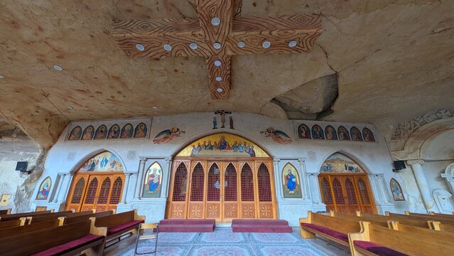 Front of the place of worship at a Coptic church in Cairo, Egypt