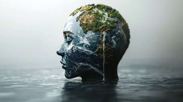 Earth head submerged in water