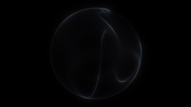 Abstract transparent deep dark sphere black background subtle rim glow. Shimmering energy orb fluid particles magic plasma dark backdrop. Futuristic core, glowing depth atmosphere, seamless loop.
