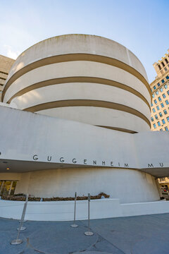 New York City, USA &ndash; April 9, 2026: Exterior facade of the Solomon R. Guggenheim Museum, the world-famous modern art museum designed by Frank Lloyd Wright on Fifth Avenue in Manhattan.