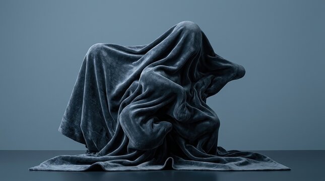 Hidden uncertainty, mystery, transformation concept with cloth draped over shifting abstract object.