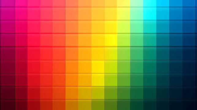 Abstract background featuring a vibrant spectrum of colorful squares arranged in a grid pattern.