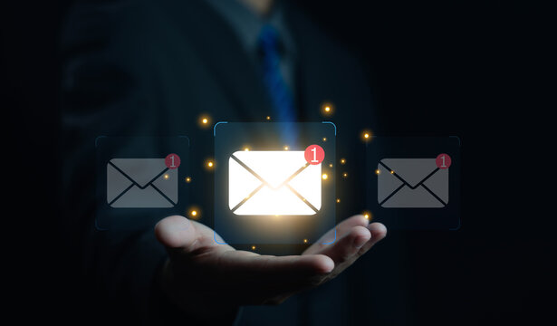 Email notification icon, newsletter. Business communication concept, digital contact, email messaging, information exchange, media, marketing, online communication.