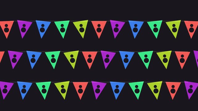 Colorful party flags on a dark background for festive occasions