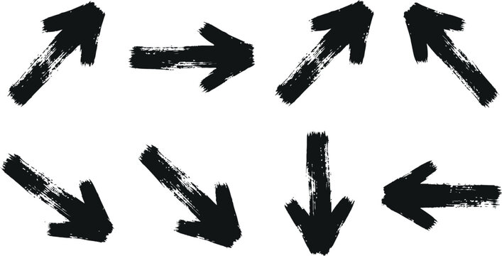 Set of hand drawn grunge arrows collection in black ink stroke style with handdrawn directional pointing navigation elements abstract direction collection