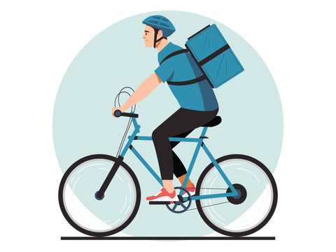 Courier on Bicycle with Delivery Bag