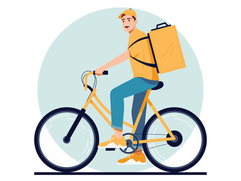 Delivery Man Riding Bicycle with Box