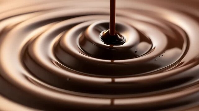 Silky smooth chocolate swirling and flowing creating rich creamy dessert indulgence and luxurious sweet treat