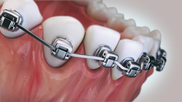 Realistic Dental Braces - A close view. Medically accurate 3D animation.