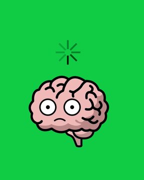 a brain with a face looking confused animation