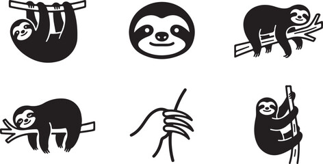 Black and white sloth vector icons in various poses Vector © Sazid
