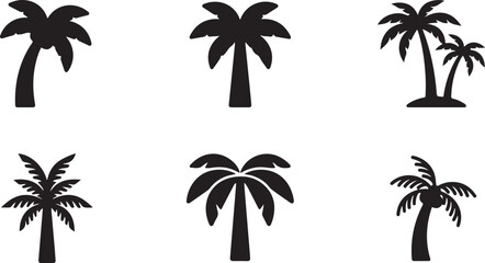 Six black silhouette palm trees in a row Vector © Sazid