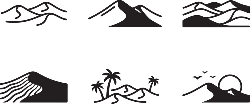 Minimalistic beach and mountain vacation icons set Vector