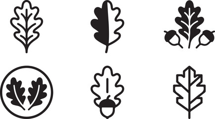 Black and white oak leaf and acorn vector icons set Vector © Sazid