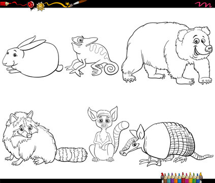 funny cartoon wild animal comic characters collection set coloring page