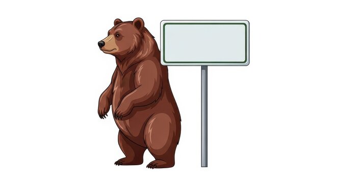 Grizzly bear standing next to an empty informational sign