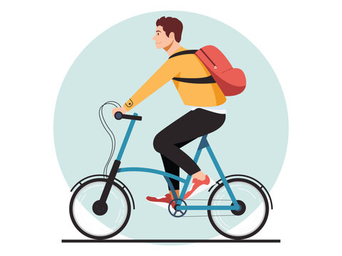 A Young Man Wearing a Backpack Riding a Bicycle