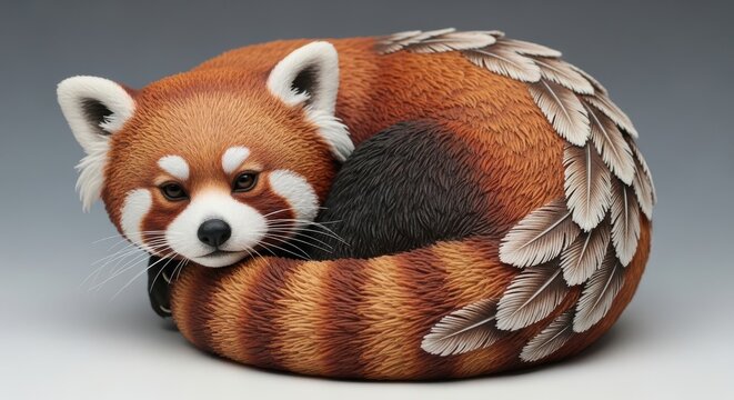 Red panda with feathered tail cushion