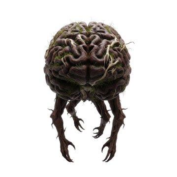 Creepy Walking Brain with Roots and Moss