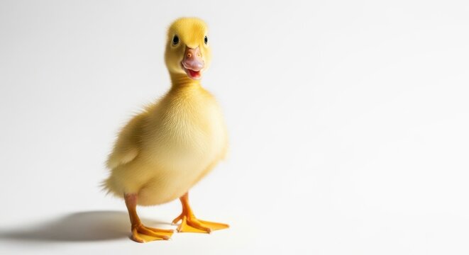 Adorable yellow duckling standing with a curious expression