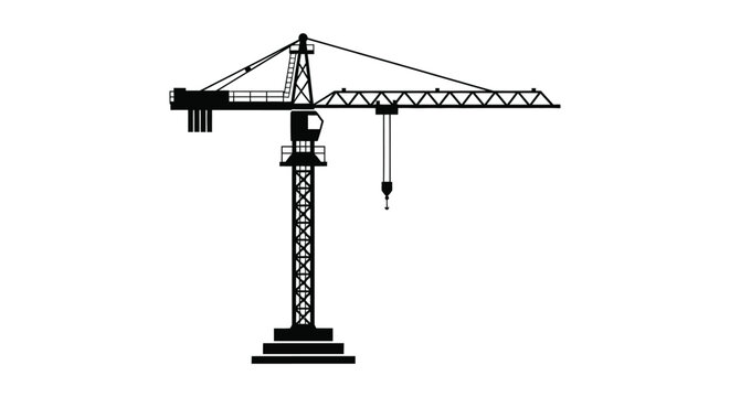 Tower Crane Silhouette Against A White Background