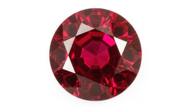 Brilliant red ruby gemstone isolated on a clean white background studio shot showing its luxurious facets and sparkling beauty a precious jewel