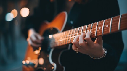 Obraz premium Guitarist playing electric guitar close up