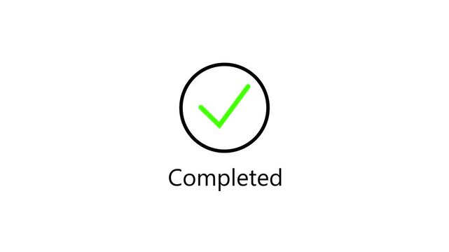 Minimal green check mark completed icon animation loop on white background. Ideal for tasks done, transaction success, business project finished, and checklist verification.