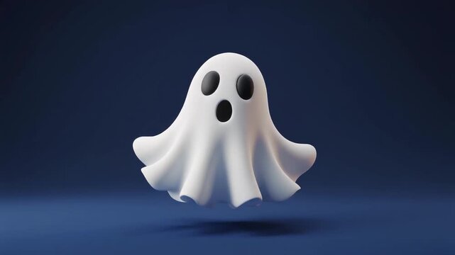 Playful glowing white ghost with dark eyes and open mouth, symbolizing Halloween, fright, surprise, and spooky charm.