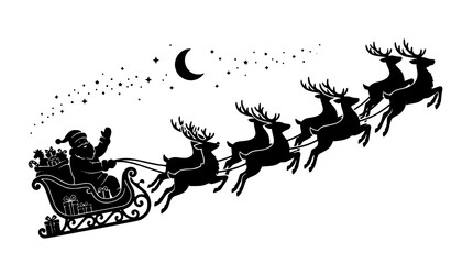 Christmas Santa sleigh and reindeer silhouette vector clip art © Sadman