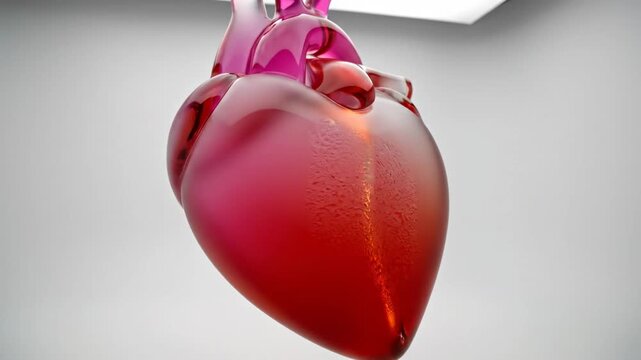 Display of an artistic heart sculpture made of glass in a bright studio space