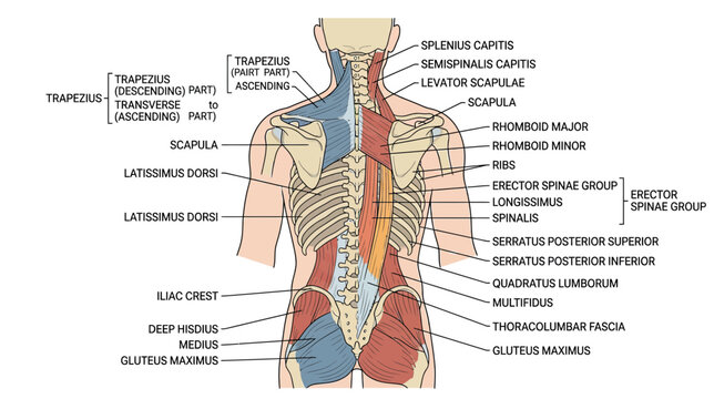 Human Back Muscles Anatomy Diagram - Detailed Posterior View