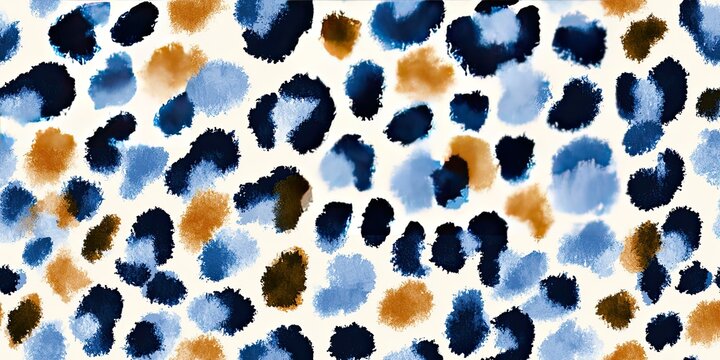 Abstract pattern of organic shapes in blue, brown, and cream watercolor